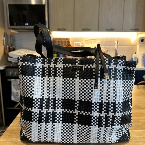 kate spade Handbags - Kate spade Stylish Black and White Checkered Tote Bag